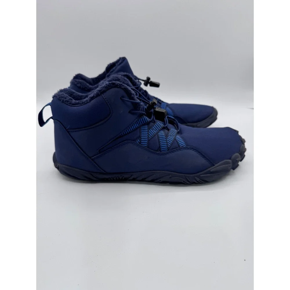 Size 43 Blue Barefoot Winter Ankle Boots Men's Faux Fur Lined Minimalist Shoes